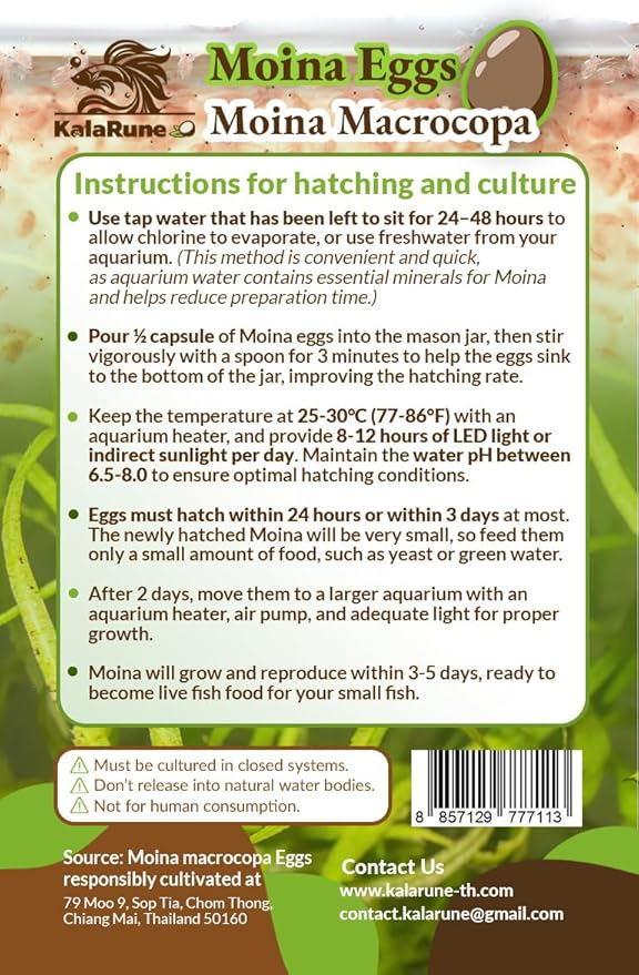 Moina macrocopa Eggs (Water Flea) - for Hatching, Freshwater Live Fish Food for Newborn Fry, Betta Fish and Other Aquatic Species. Encourages Natural Hunting Behavior in Fish. 3 Capsules