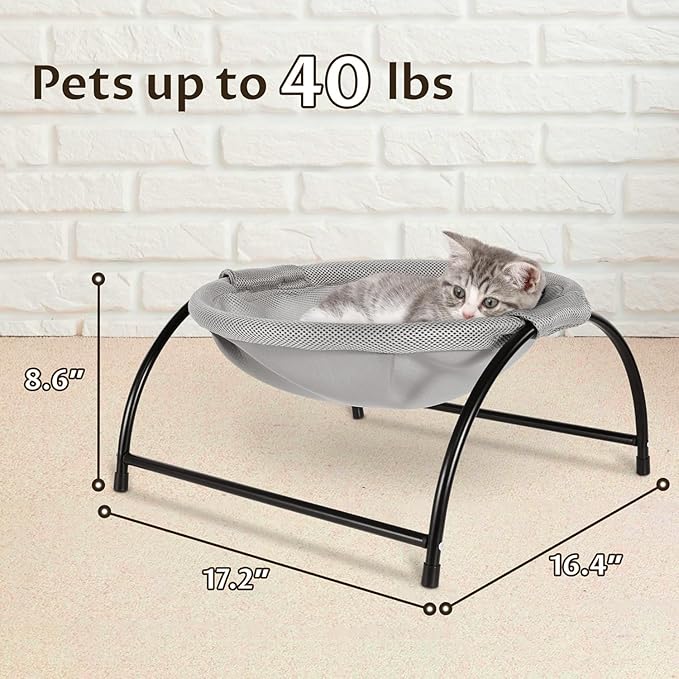 Elevon Elevated Cat Bed, Free-Standing Cat Hammock Bed, Pet Bed with Metal Frame for Indoor Outdoor, Machine Washable & Breathable Easy Assembly, up to 40lbs