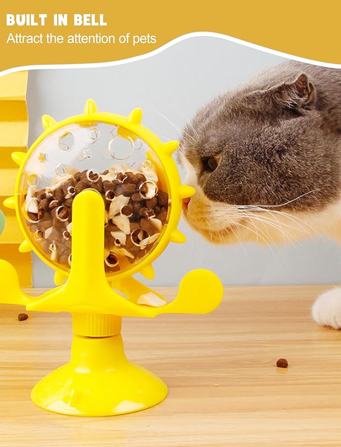 GLOGLOW Interactive Cat Puzzle Feeder, Windmill Treat Dispensing Cat Toy, Indoor Playtime, Suction Cup, Slow Feeding, for Cats, Kittens, and Puppies Training Rewards