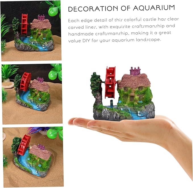Aquarium Landscape Stone House with Water Wheel Model Unique Fish Tank Decoration for Goldfish and Aquatic Pets Decor for Aquarium Environments