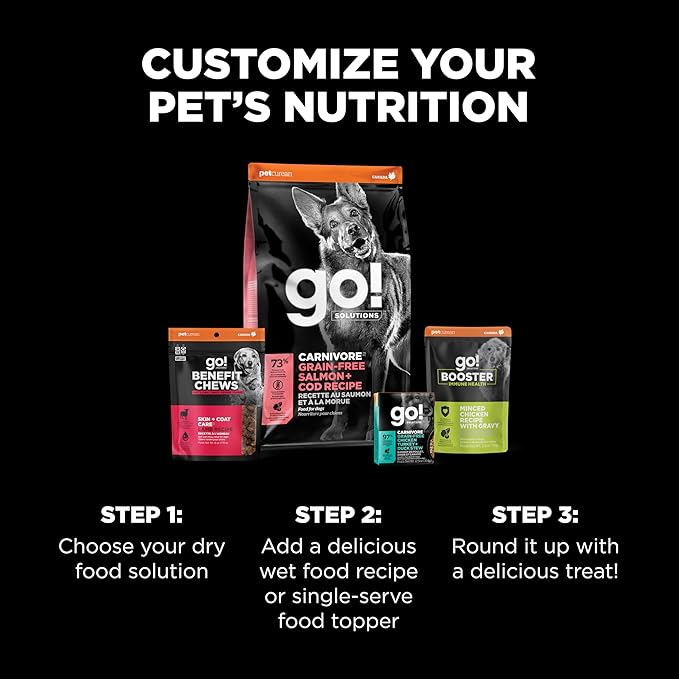 Go! Solutions Carnivore Salmon + Cod Grain-Free Dry Dog Food, Our Highest-Protein Kibble Made with Real Meat & Fish, Chicken-Free Recipe, for Puppies, Adults & Seniors, 22 lb Bag