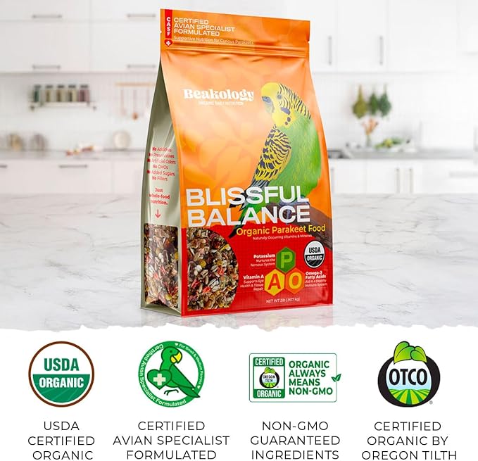 Blissful Balance Organic Parakeet Food, USDA Certified, Non-GMO, for Parakeets and Budgies, 1 lb