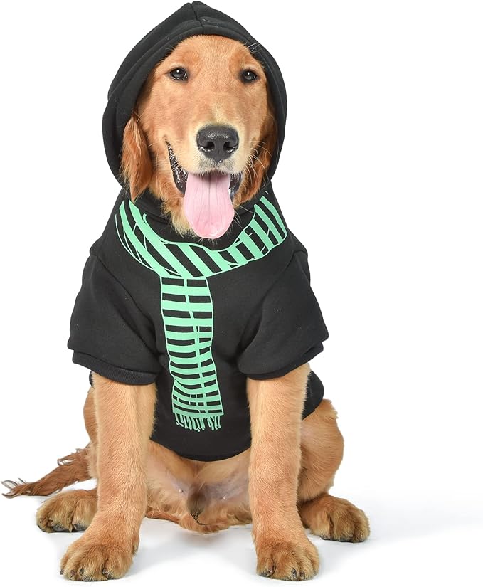 Harry Potter Slytherin Pet Hoodie With Faux Scarf - X-Small | Dog Accessories for Hogwarts Houses, Slytherin, Black (FF23360)