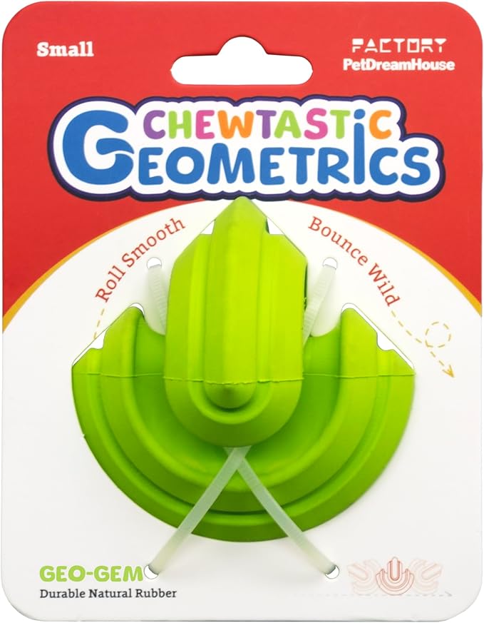 PetDreamHouse Chewtastic Geometrics Natural Rubber Enrichment Dog Toy Geo-Gem Green, Engaging Rolling and Unpredictable Bounce, Stuffable and Fun to Chew and Fetch