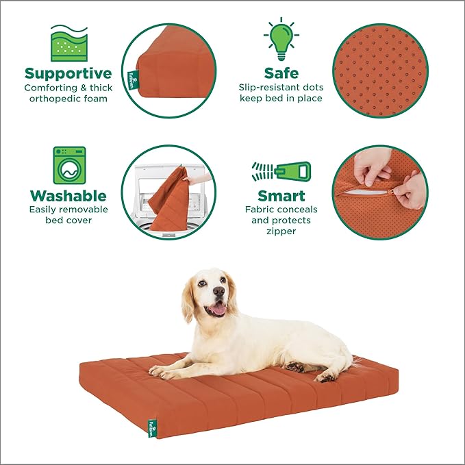 Furhaven Orthopedic Dog Bed – Puffy Quilted Foam Mattress with Removable Washable Cover, Soft & Supportive for Kennels & Crates - Medium, Rust
