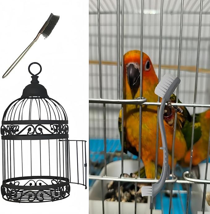7 Pcs Bird Cage Cleaning Brush Kit Stainless Steel Poop Remover Bird Cage Long Handle Shovel Cleaner, Bird Cage Tool Accessories Supplies for Small Animal Cag