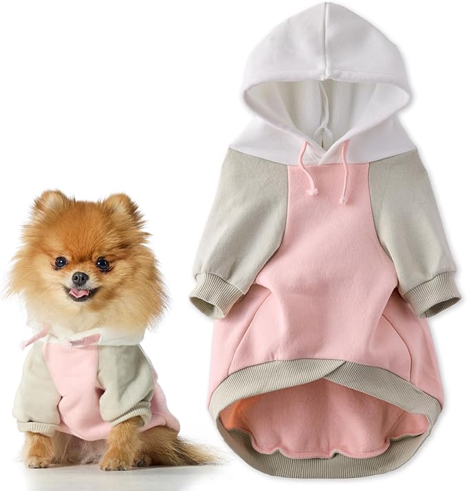 Pet Passion Rocky II - The Extra Comfy Hoodie, Organic Cotton and Recycled Poly Dog Hoodie Pet Coat Sweater for Small, Medium, Large Dogs, Pink Color Block, Large