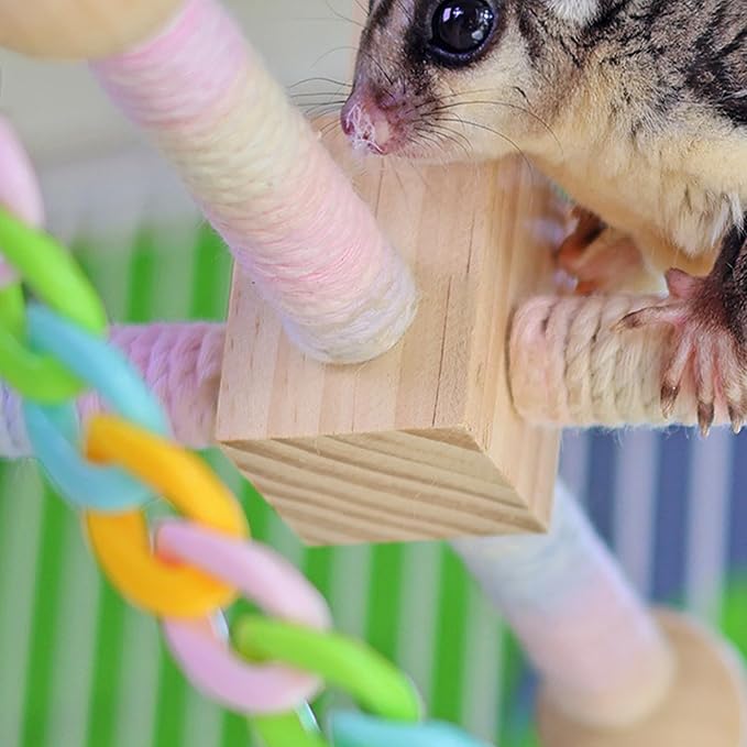 Bird Cage Swing | Small Pet Cage Wooden Swing Toy | Gerbil Exercise Climbing Toy,for Ferret Hamster Guinea Small Animal Gerbil Hedgehog Parakeet Cockatiel Conure