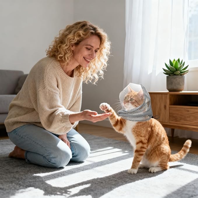 Adjustable Cat Muzzle for Grooming, Breathable Cat Pet Head Cover with Transparent Anti-Bite Bubble Mask Helmet for Nail Trimming Bathing & Vet Visits (S Size)
