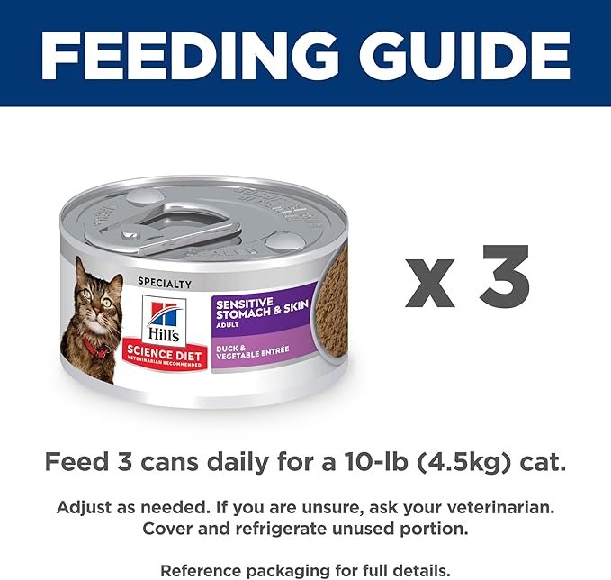Hill's Science Diet Adult Sensitive Stomach & Skin Wet Cat Food, Duck & Vegetable, 2.9 oz. Cans, 24-Pack