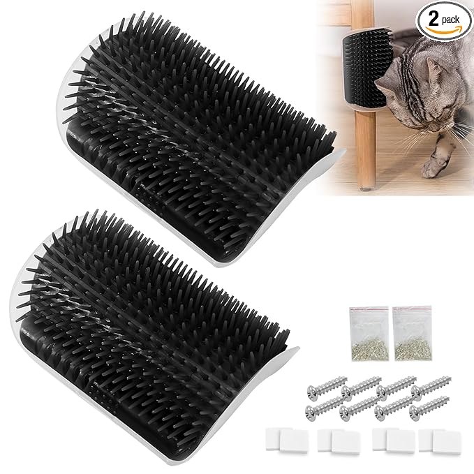 2 Pack Cat Self Groomer with Catnip Pouch Black Cat Grooming Massage Brush Soft Cat Brush Cat Massager for Indoor Cats