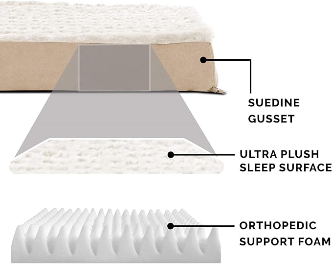 Furhaven Orthopedic Dog Bed for Large Dogs w/ Removable Washable Cover, For Dogs Up to 95 lbs - Ultra Plush Faux Fur & Suede Mattress - Cream, Jumbo/XL