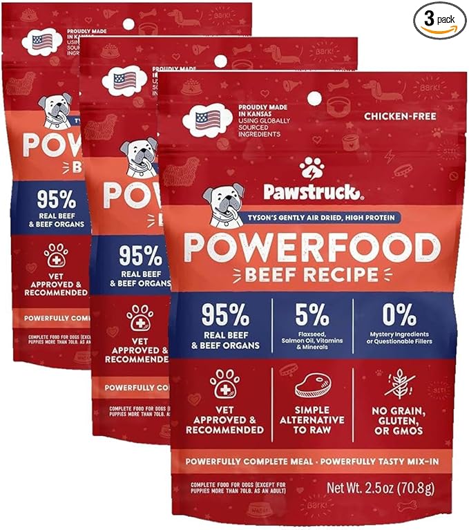 Pawstruck Air Dried Dog Food with Real Beef, Grain Free, Made in USA, Non-GMO, Vet Recommended, High Protein Limited Ingredient Full-Feed, All Breeds & Ages, 2.5oz Trial Bag (Pack of 3)
