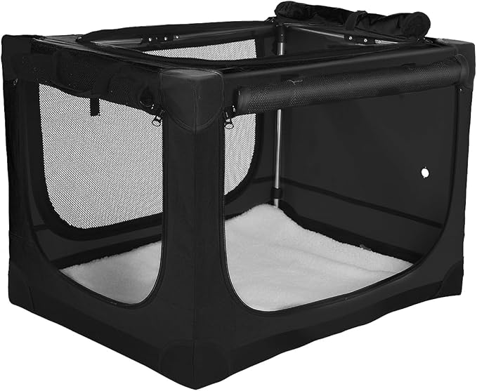 42 x 31 x 31 Inch Collapsible Soft Dog Crate for Dogs Up to 90 lbs, Portable Travel Pet Kennel with 4 Zip Doors, Foldable Indoor Outdoor Crate with Mat, Carry Bag, Black
