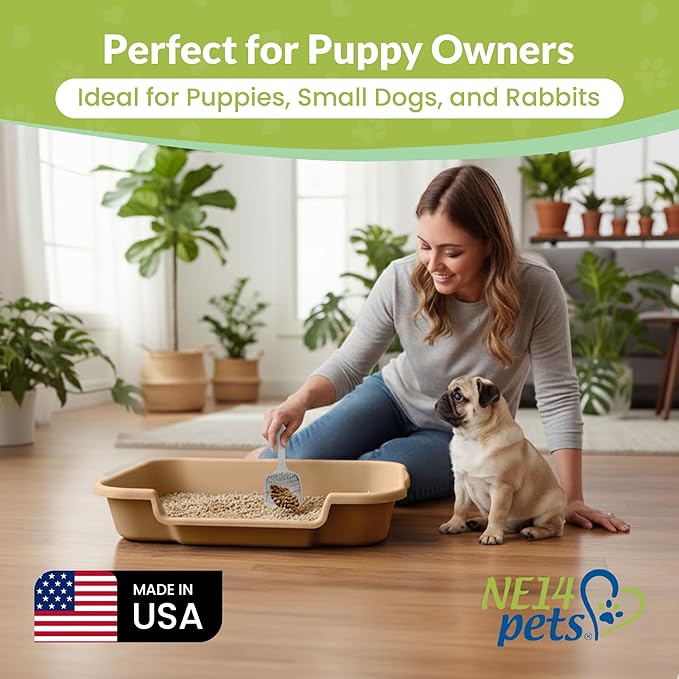 Dog Litter Box, Beach Sand Color, Large Size, Durable & Pet Safe Puppy Litter Box, Indoor Open Top Entry Dog Litter Pan, Comfortable for Dogs, Great for Dogs up to 20 lbs