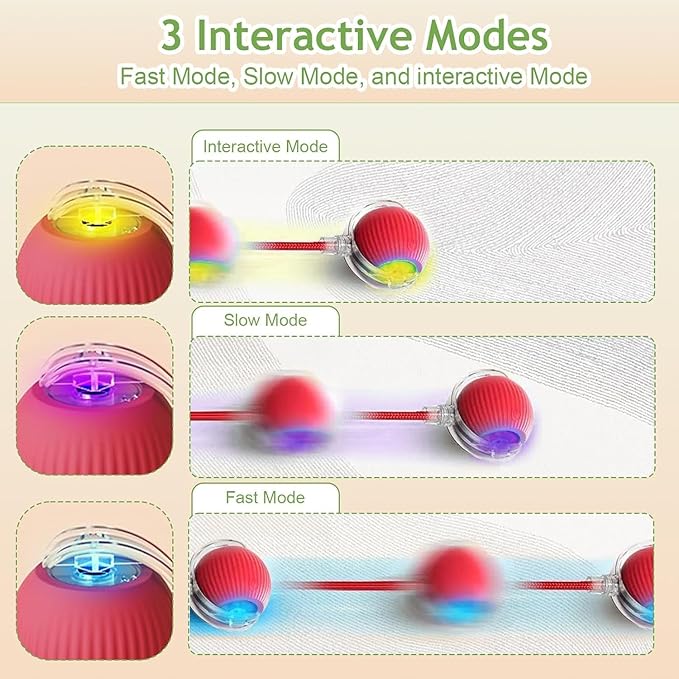 2026 New Self Rolling Dog Ball Interactive Cat Toys Automatic Cat Toy Self Moving Dog Toys, Interactive Rolling Dog Ball, 360° Smart Automatic Toy Electric. (Red)