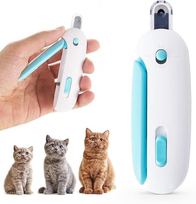 Cat Nail Clipper Adjustable Size, Cat Claw Clippers with 3-Size Trimming Hole & Hidden Nail File Round Hole Blade Pet Grooming Tool for Kittens & Indoor Cats