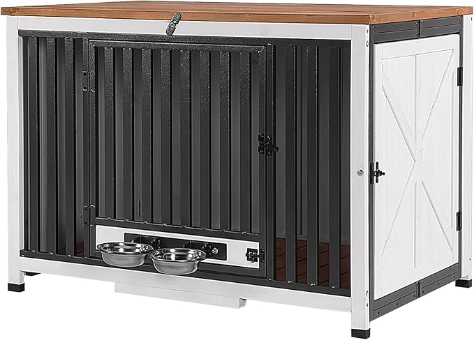 Aivituvin Dog Crate Furniture for 2 Small Medium Dogs XL Dog Kennel Indoor End Table Wooden Foldable Dog Cage 39.4" Dog House with Adjustable Bowls,Door