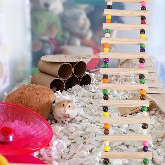 Wooden Hamster Climbing Ladder and Mini Ladder for Parrot with Bite Beads, Small Pet Climbing for Birdcage Accessories and Small Animals