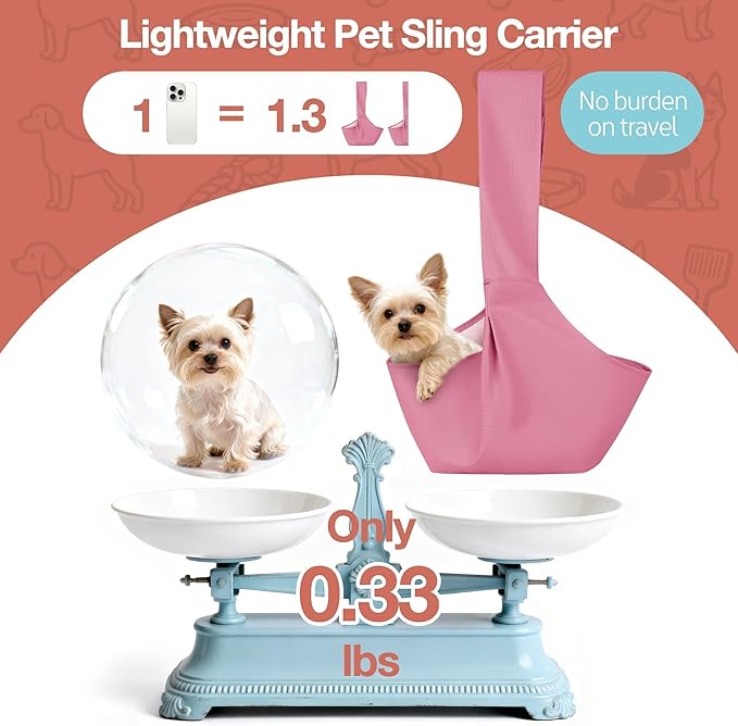 YUDODO Adjustable Dog Sling Carrier for Small Dogs Lightweight Crossbody Pet Bag with Safety Strap, Pocket Storage, Machine Washable, Comfortable Travel & Outdoor Sling up to 9 lbs Pink Fashion