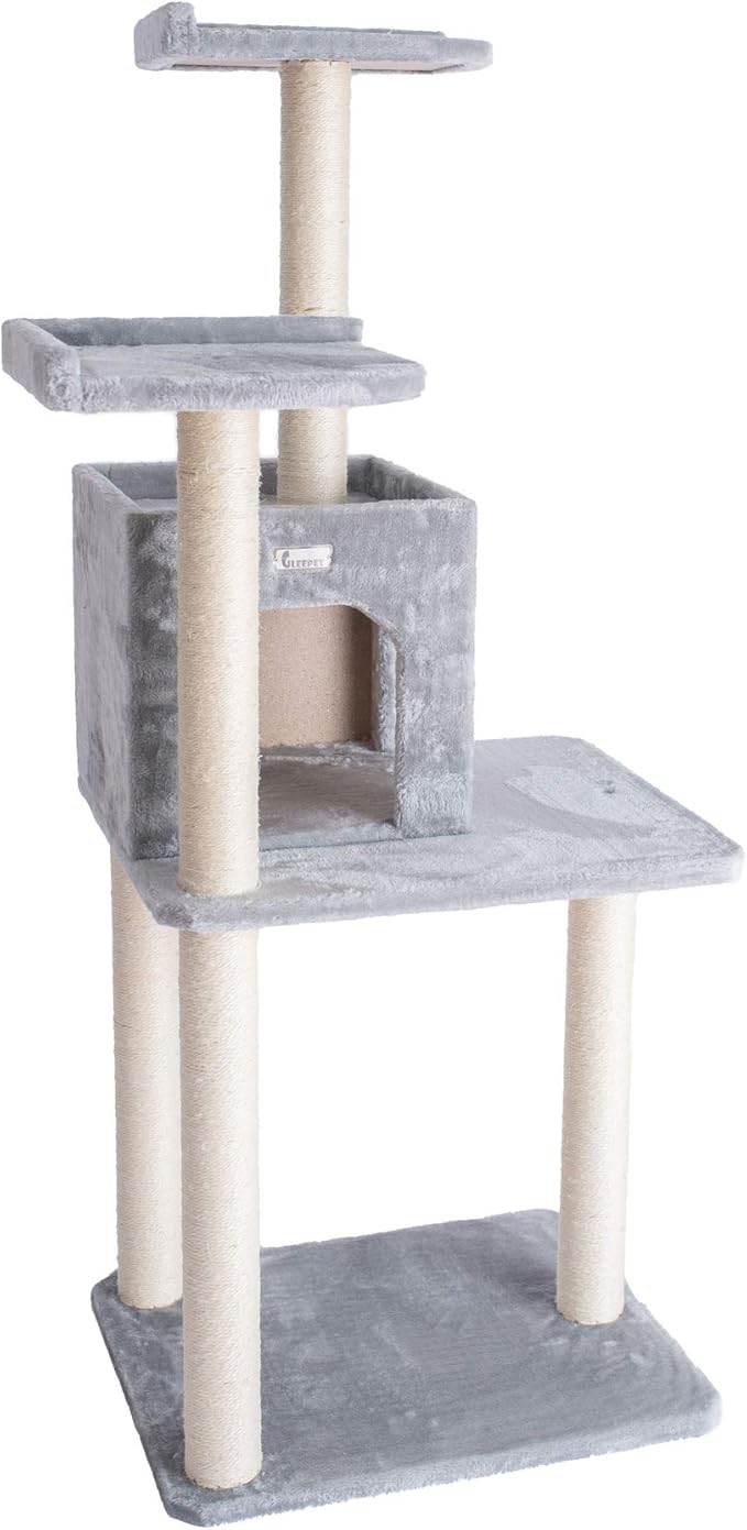 Gleepet GP78571022 Cat Tree, Real Wood Play House, Silver Gray,14 D x 27 6 W x 57 H