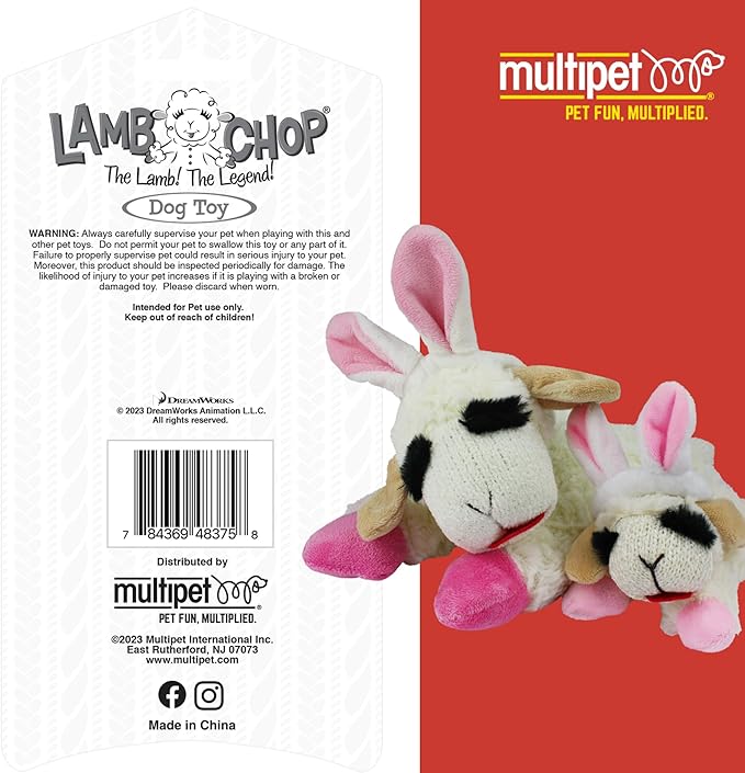 Multipet Lamb Chop Easter Dog Toy | Plush Dog Toy | Squeaker Dogs Toys |10" | White | Officially Licensed