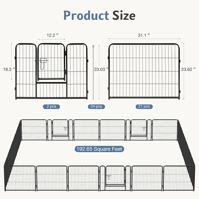 DUMOS Dog Playpen Indoor, Metal 24 Inch 24 Panels Foldable Pet Fence with Door, Outdoor Small Medium Large Dog Puppy Portable Exercise Play Pen for RV Camping, Trips, Play Yard