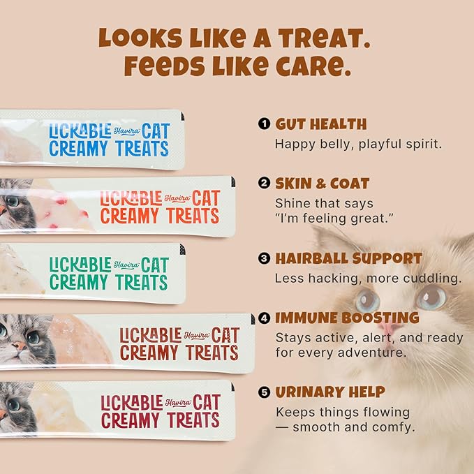 Havira Healthy Lickable Creamy Cat Treats Urinary Help – Chicken & Salmon Flavor Squeeze Treats with Cranberry & DL-Methionine, Functional Snacks with Real Shredded Chicken, Grain Free