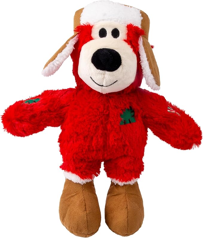 KONG Christmas Holiday Wild Knots Bear Dog Toy – Durable Rope Skeleton, Squeaker for Long-Lasting Play, Less Stuffing for Less Mess, Assorted Colors (2 Pack, Small/Medium)