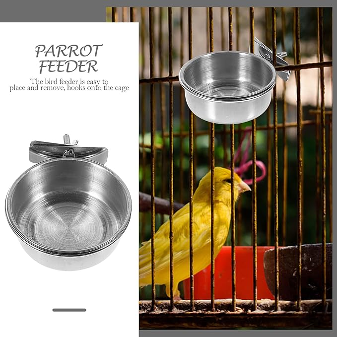 Abaodam 3pcs Stainless Steel Parrot Food Bowls with Water Cups, Small 10cm Feeding Basin Set for Bird Cage, Cockatiels Feeder and Bird Water Holder Accessory