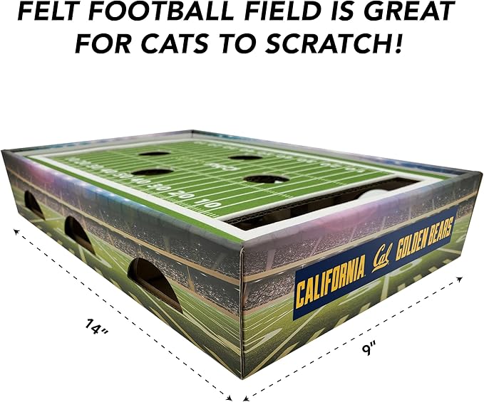 Pets First NCAA California Berkley Golden Bears Cat Scratcher Box, Game Day Cat Toy, NCAA Football Field Designed Cat Scratcher and Lounge, Stimulating Cat Game