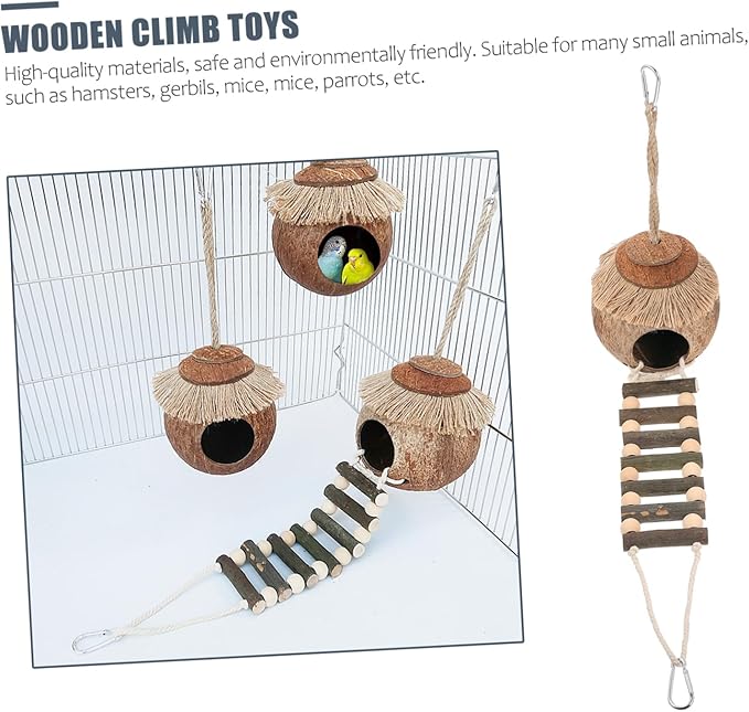 Abaodam 2pcs Hamster Coconut Shell Nest Hideout Toys Cozy Bed for Hamsters Bird Cage Accessory