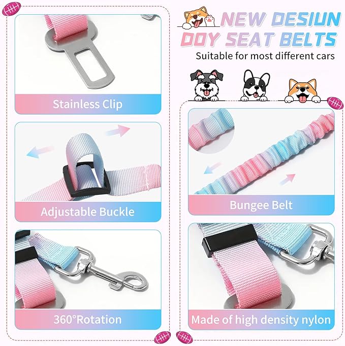 2-Pack Pet Car Seat Belt Leash - Adjustable Dog Safety Harness for Small, Medium & Large Dogs, Vehicle Seat Belt Tether with Quick Clip & Cleaning Brush Set ﻿