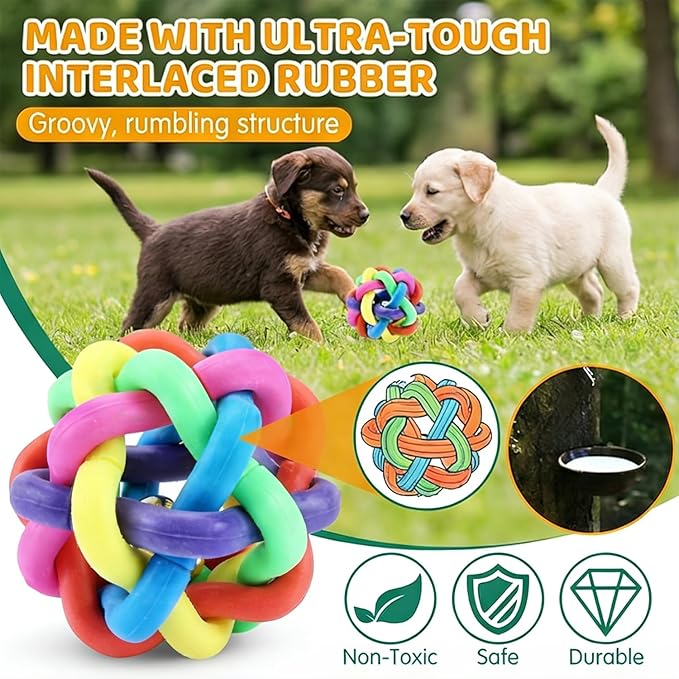 plplaaoo Soft Rubber Dog Chew Toy with Bell – Bouncy Interactive Ball for Puppies Teething & Adult Dogs – Medium Size 6.5cm Pet Training Play Toy for Cats and Dogs
