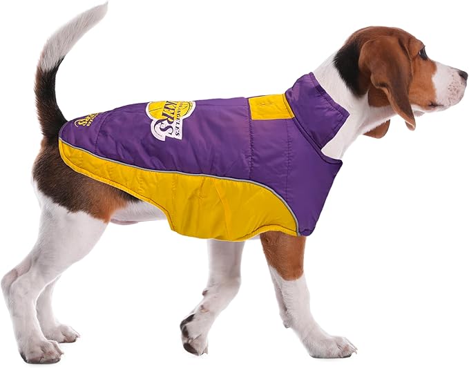 Pets First NBA Los Angeles Lakers Puffer Vest, Small, Waterproof, for Dogs & Cats