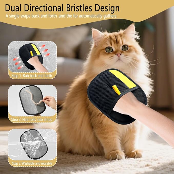 2 Pcs Electrostatic Pet Hair Removal Glove, 2026 Newly Magic Brush Pet Hair Remover for Dogs & Cats, Reusable Animal Fur Grooming Tool for Cleaning Hair on Furniture, Couch, Car Seats, Carpet