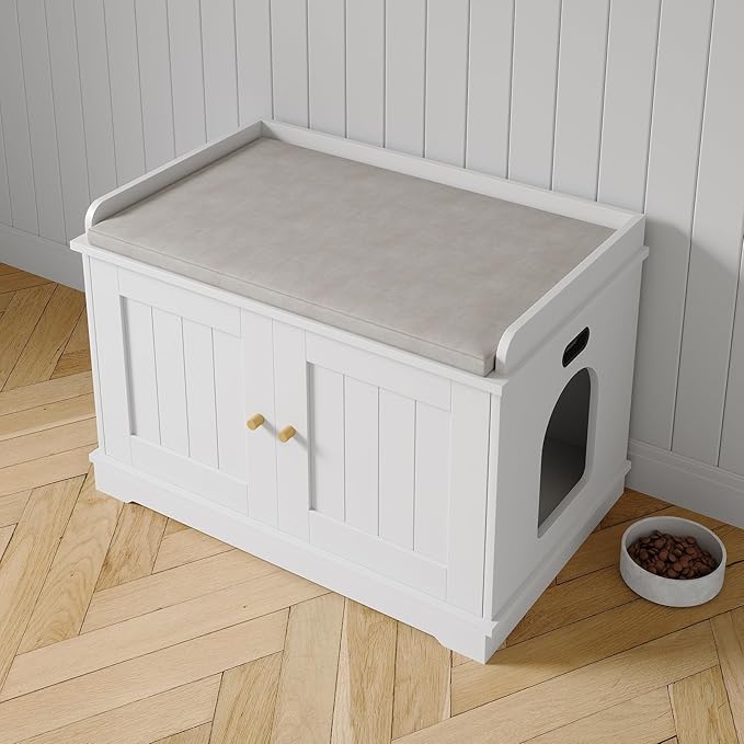 Garvee Cat Litter Box Enclosure Furniture Wooden Hidden Litter Box Cabinet Dog Proof Cat Washroom Kitty House with Vent Door