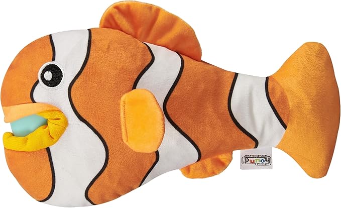 Outward Hound by Nina Ottosson Big Mouthz Interactive Plush Dog Puzzle with Treat Ball, Clownfish, Orange