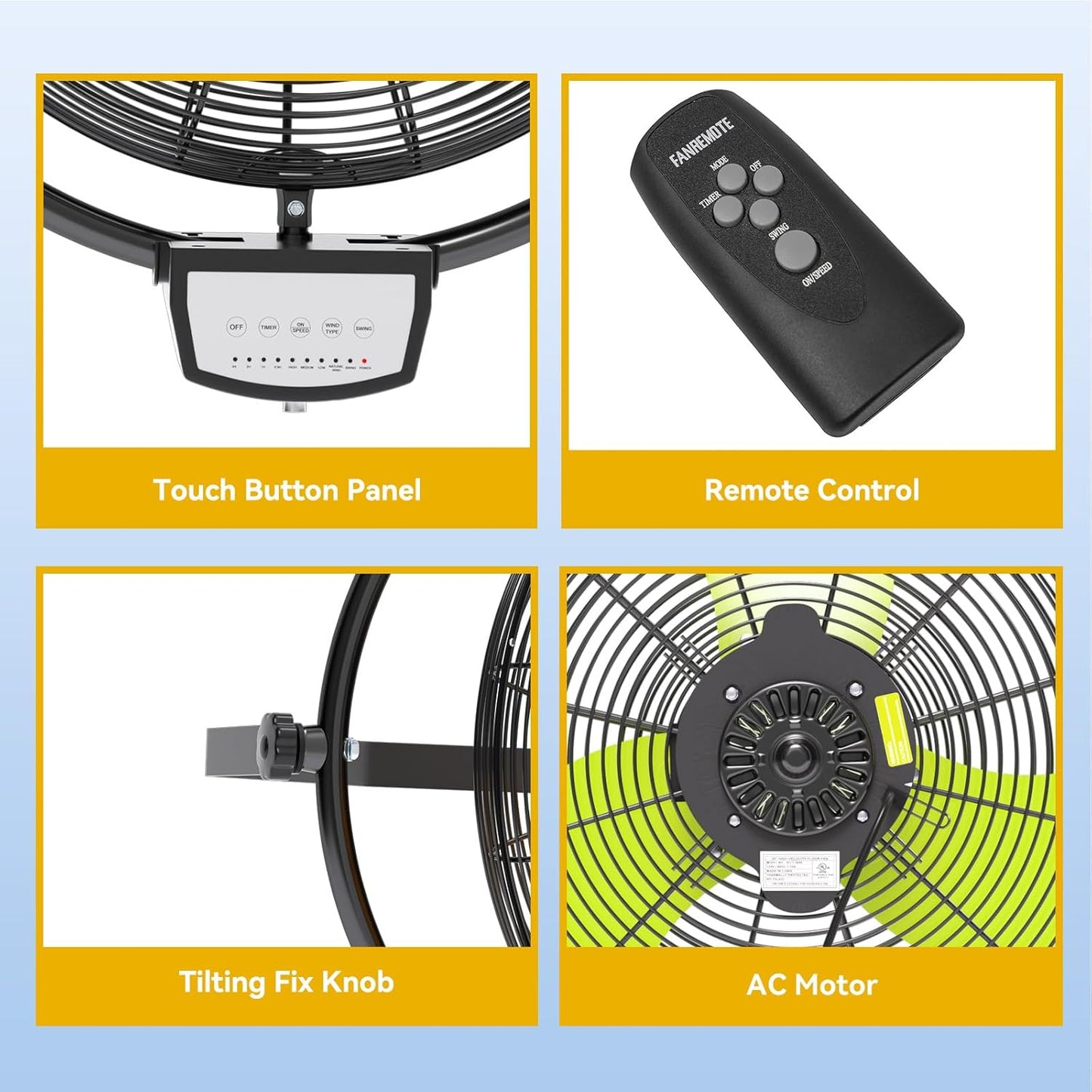 20 Inch Wall Metal Fan Pro Series Remote Control, High Velocity Wall Mount Fans for Commercial, Residential, Warehouse, Covered Patio, Shop, Garage, Barn 3 Speed 5200 CFM UL Safety Listed