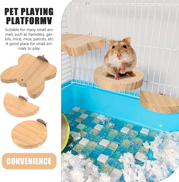 Mikikit 3pcs Wooden Hamster Jump Platform Interesting Parrot Toy for Small Pets Household Bird Cage Accessory Guinea Pig Stand Platform Climbing for Hamsters