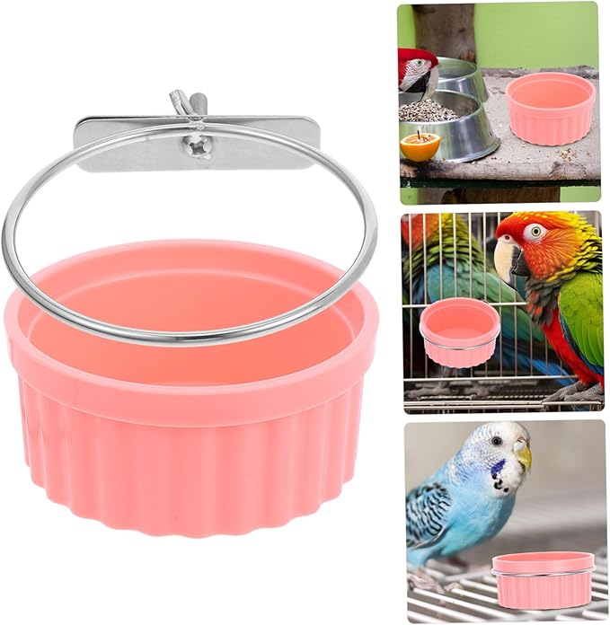 Toyvian Stainless Steel Parrot Food Bowl Hanging Feeder Dish for Small Pets Cats Dogs Birds Easy to Clean Nonslip Design Bird Cage Accessory