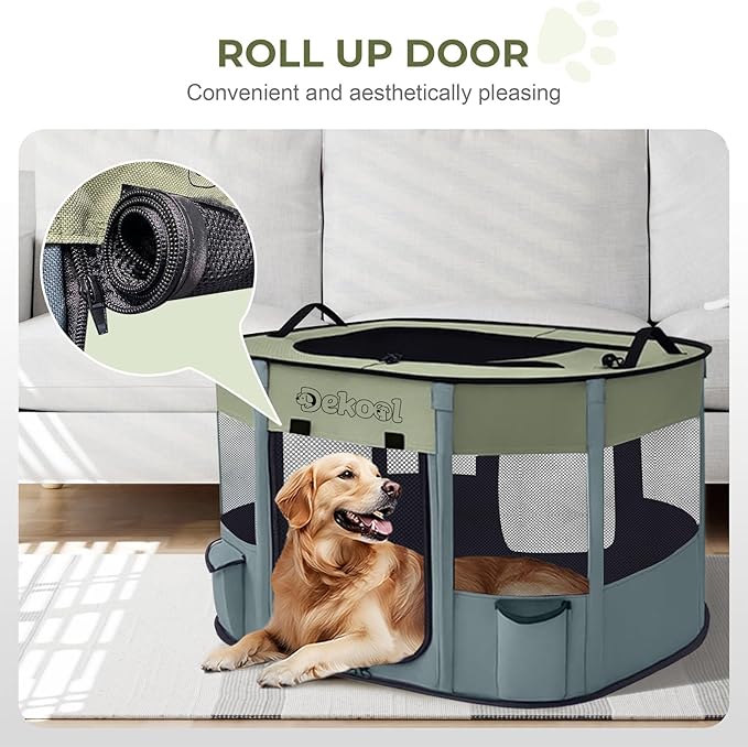 Foldable Dog Cat Playpen, Portable Dog Crate for Puppies, Cat, Puppy Play Pen for Indoors, Kennel Tent Crate for Indoor Outdoor Travel Camping Use with Carrying Case (Green, L)