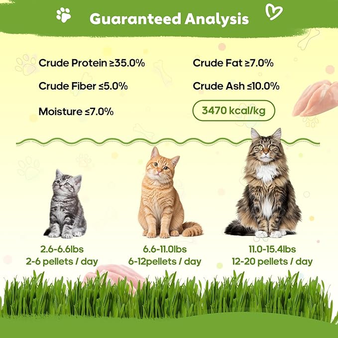 4.23oz Cat Grass Treats for Indoor Cats Freeze-Dried Cat Grass Pellets for Hairball Control, Gut Health & Dental Care Natural Chicken & Egg Yolk Kitten Crunchy Training Snacks