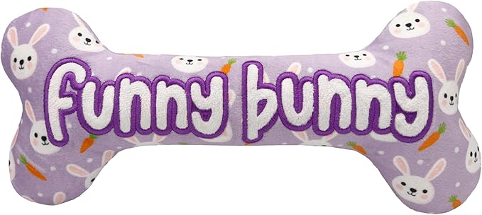 Huxley & Kent Funny Dog Toy w/Squeaker – Power Plush Squeaky Dog Toys for Small, Medium & Large Dogs – Soft Stuffed Animal for Indoor Play & Fetch - Funny Bunny Bone, Large