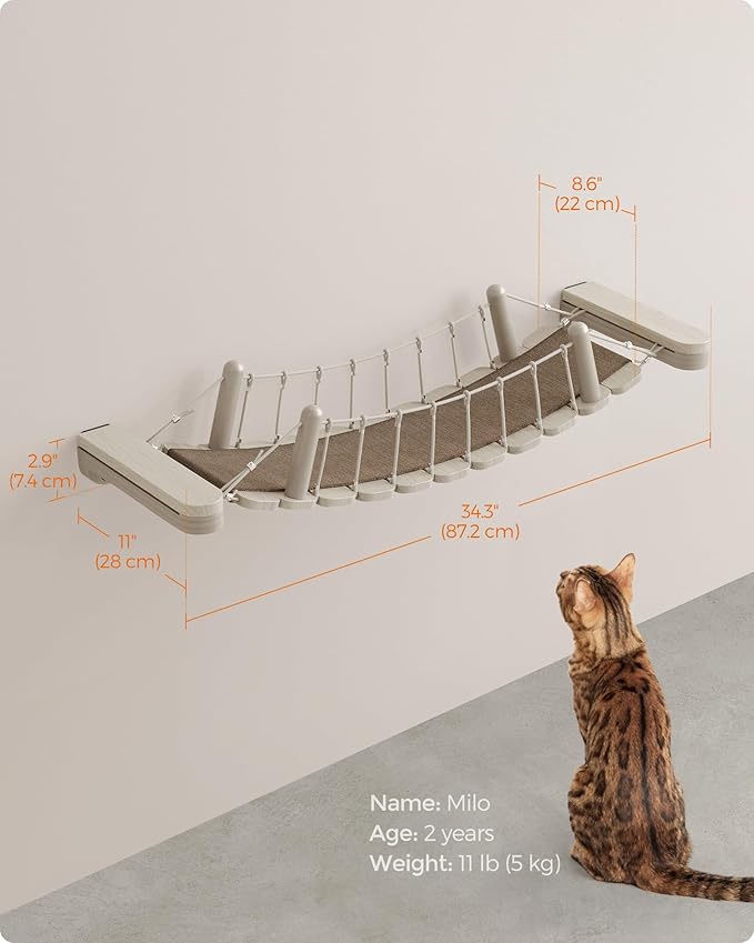 Feandrea Clickat Collection - No.003 Cat Bridge, Extremely Quick Assembly, Unlimited Expandability, Replaceable Module and Fabric Pad, Cat Wall Furniture