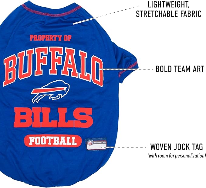 NFL Buffalo Bills Dog T-Shirt for Pets, Size Large. Officially Licensed Pet Shirt with Team Logo, Soft Stretchable Comfort Fit Apparel for Dogs & Cats