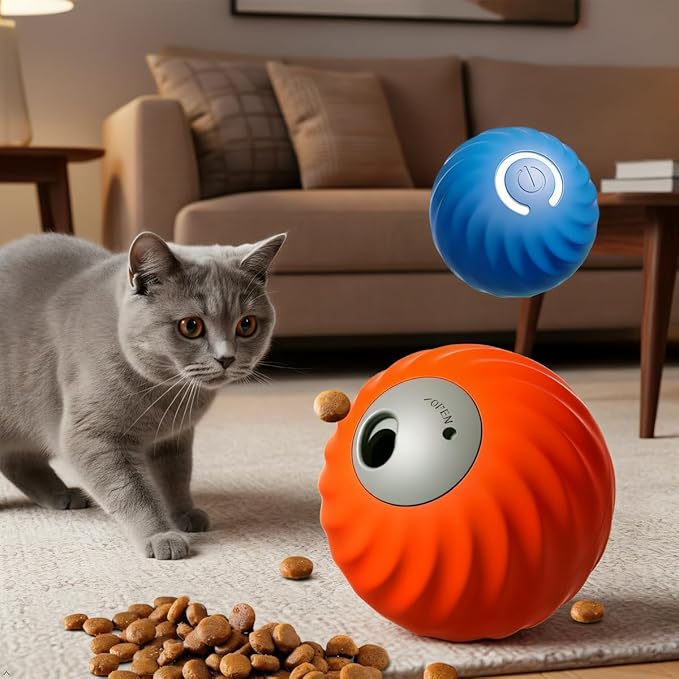 Interactive Pet Food Dispensing Ball, Electronic Treat Puzzle Toy for Cats and Small Dogs, 2.83 Inch Diameter, USB Type-C Charging (Orange)