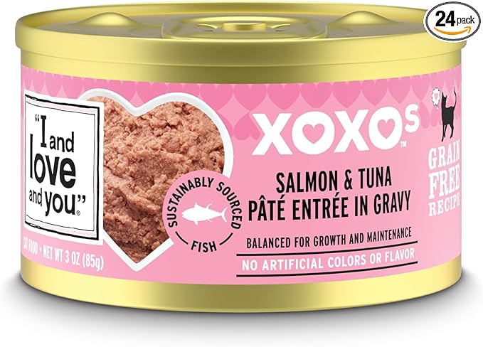 I AND LOVE AND YOU XOXOs Wet Cat Food - Salmon + Tuna Pâté - Grain Free, Filler Free, 3oz Pack of 24 Cans
