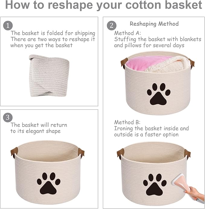Morezi Dog toy bin pet cat toy box baskets in large suff storage - Perfect for collect toys, grooming stuff, closthing, diapers for Living Room, Playroom, Closet, Home - Beige
