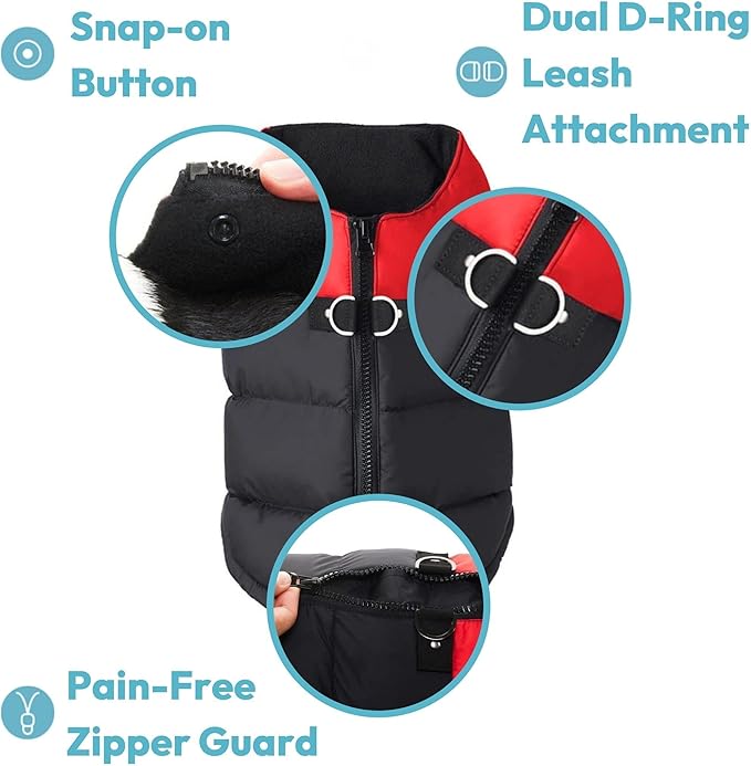 Gooby Padded Vest Dog Jacket - Blue, Large - Warm Zip Up Vest Fleece Jacket with Dual D Ring Leash Water Resistant for Small to Medium Dogs